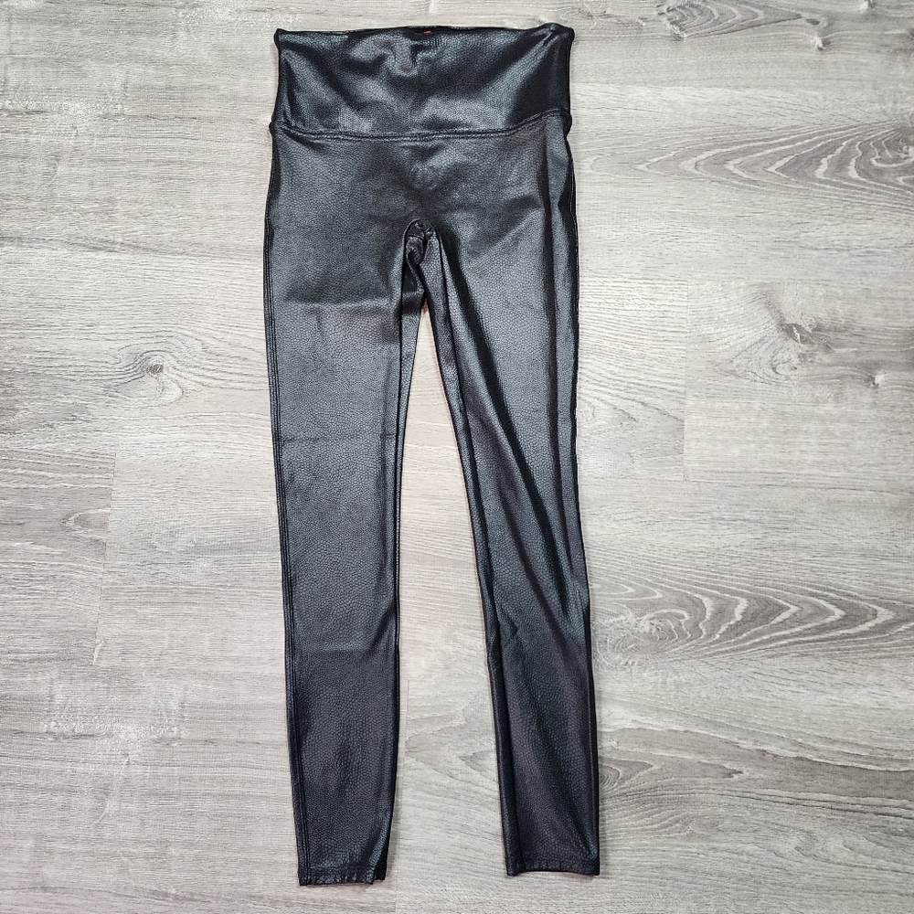 SPANX Black Faux Leather Snake Snakeskin Pattern Leggin Pant Medium